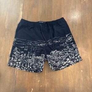 Psycho Bunny Swim Trunks Men's Medium Blue Mesh Lined  Logo Print 7" Board Short